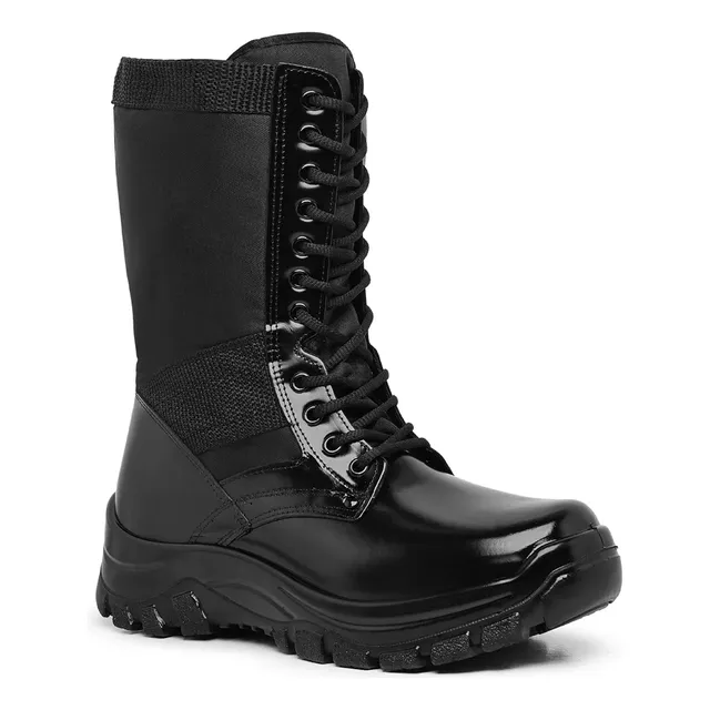 Coturno Militar Masculino Confortável Em Couro Zíper