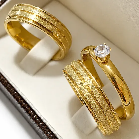 Alianças Casamento Banhada Ouro 18k 6mm + Anel Solitário