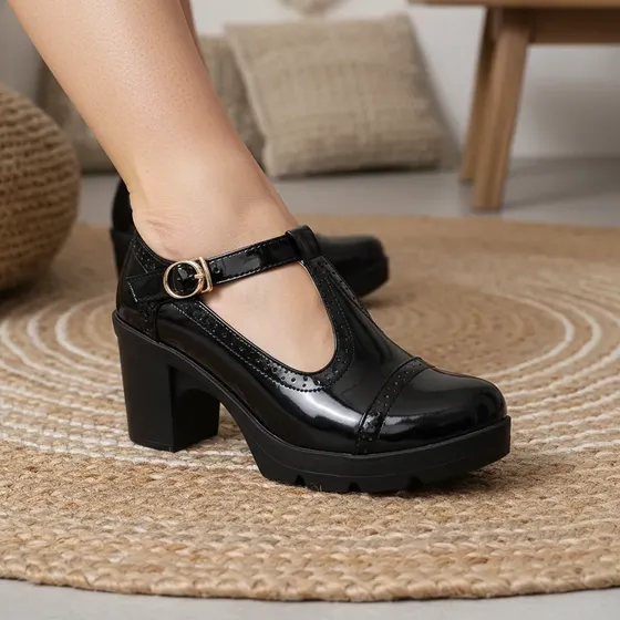 Sapatos Oxford Femininos Plataforma Cunha De Salto Médio Com