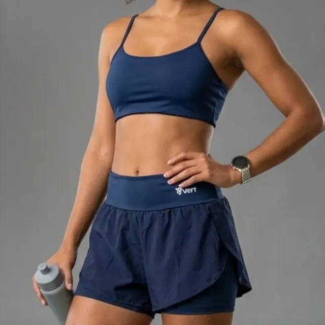 Conjunto Feminino Academia Top Short Duplo Cintura Alta