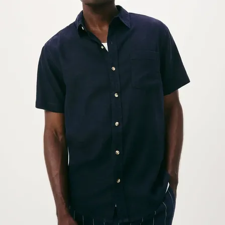 Camisa Básica Masculina Manga Curta Slim Em Linho Hering