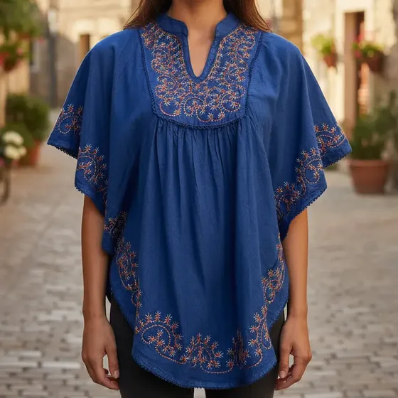 Bata Indiana Poncho Bordado Kaftan Plus Size