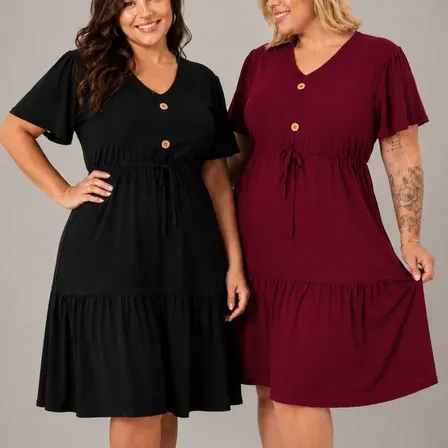 Kit2 Vestidos Plus Size Midi Viscolycra Com Manga Evangélico