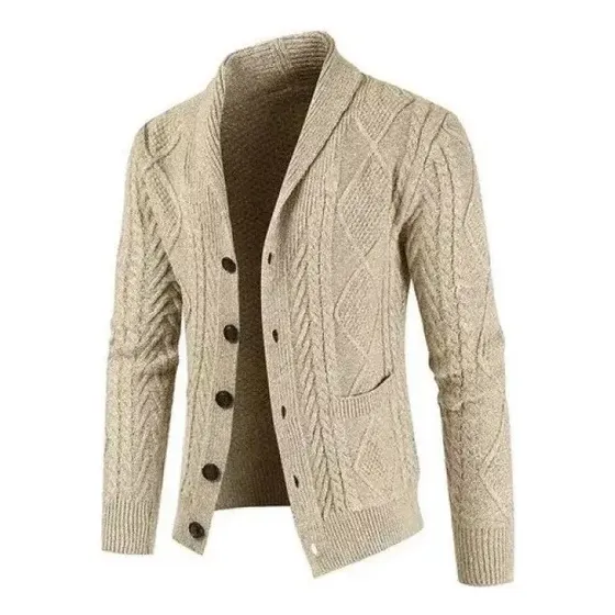 Jaqueta De Tricô Cardigan C Com Lapela Masculina