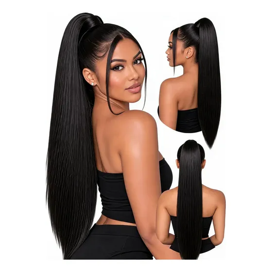 Rabo De Cavalo Fibra Premium Coque Liso 70 Centímetro