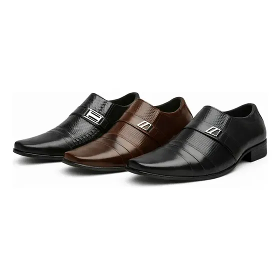 Kit 3 Pares Sapato Social Masculino Couro Legitimo Ref- 1 2