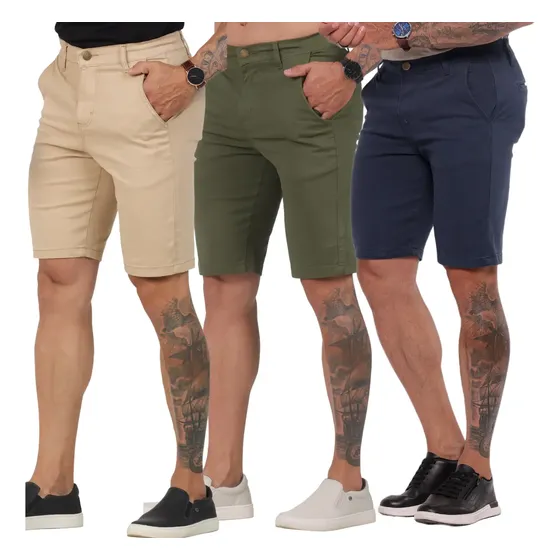 Kit 3 Bermuda Masculina Lycra Sport Fino Luxo Sarja Elegante