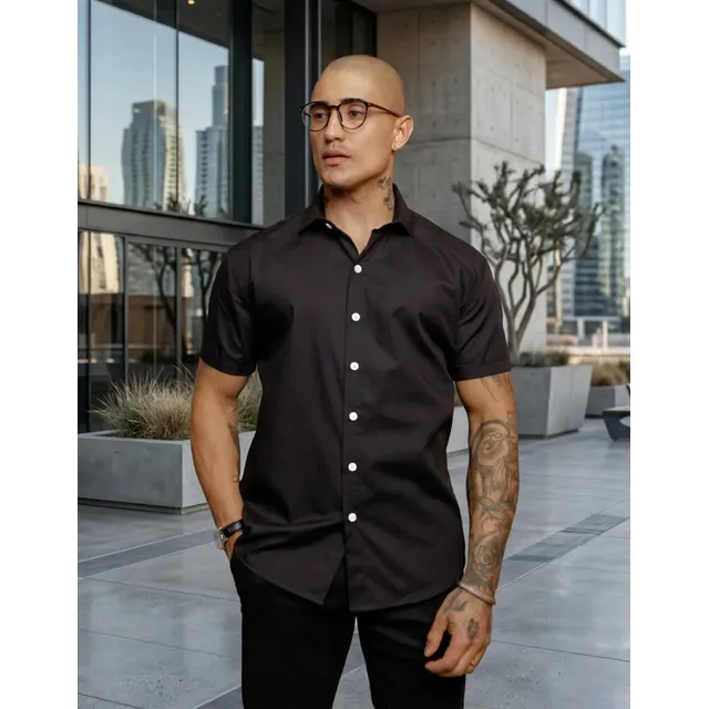 Camisa Social Masculina Gola Italiana Confortável