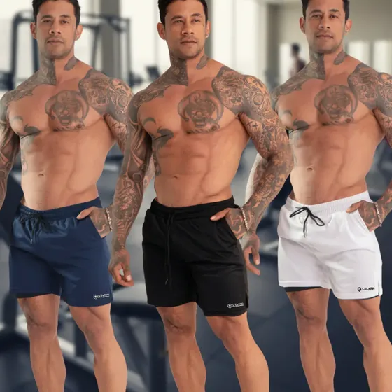 Kit 3 Short Duplo 2 Em 1 Esportivo Academia Fitness Run Uv+