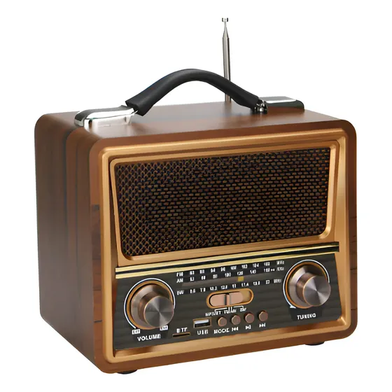 Rádio Retrô Madeira Antigo Recarregável Bluetooth Usb Bivolt