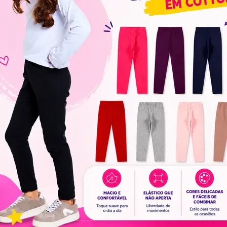 Kit Sortido 4 Calça Legging Cotton Infantil Menina 2 Ao 8
