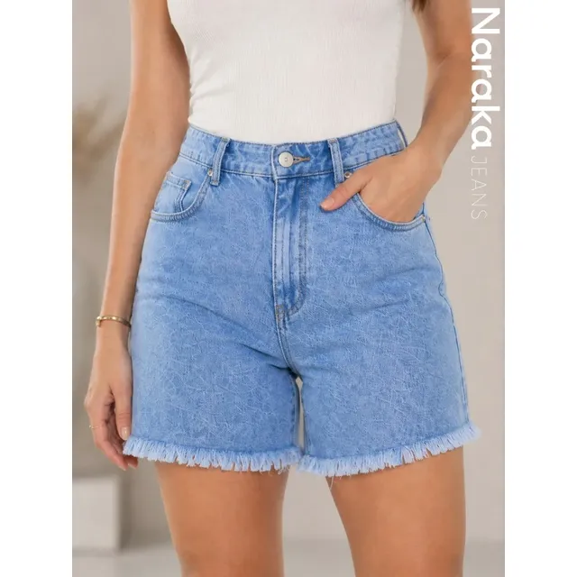 Short Jeans Feminino Meia Coxa Cintura Alta Levanta Bumbum