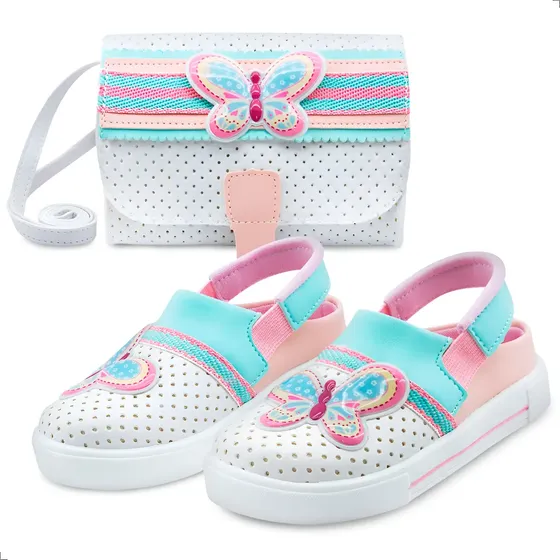 Kit Tenis Babuche Infantil Menina Bebe Bolsa Personagens