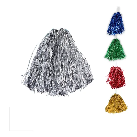 10 Pompom Lider De Torcida Metalizado Carnaval Festa Eventos