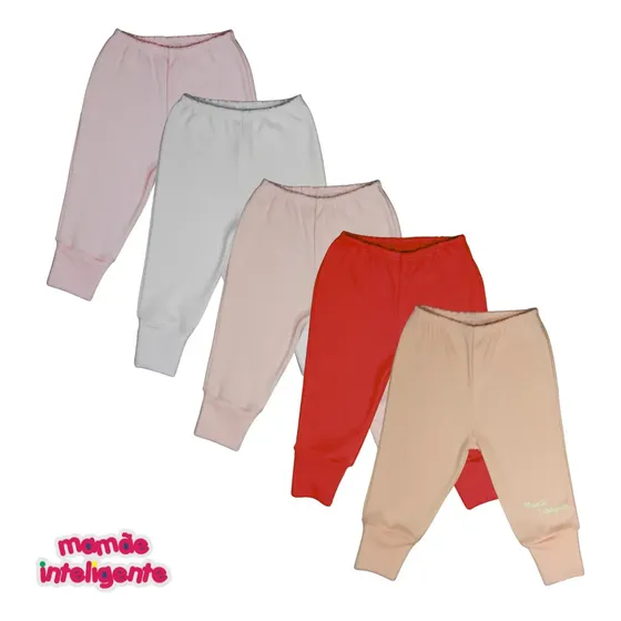 Calça Mijão/culote Bebê Vira Pé Kit Com 5 -mamãe Inteligente