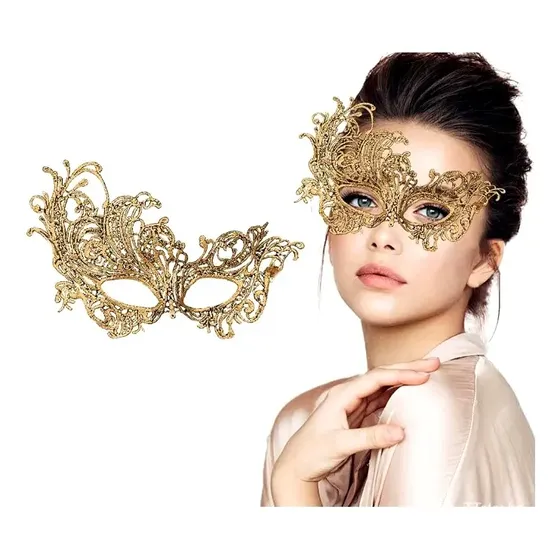Mascara Feminina Renda Dourada Prata Baile Festa Fantasia