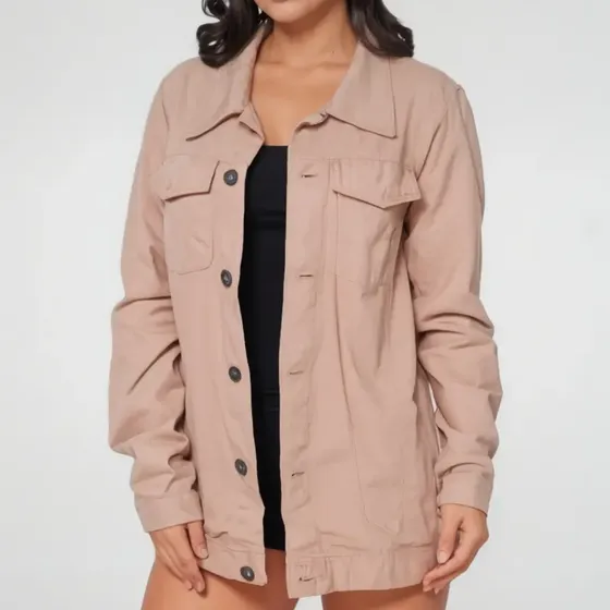 Max Jaqueta Over Com Bolsos Jeans Feminina Longa Moda