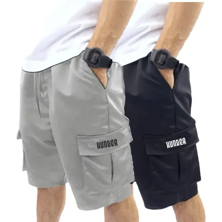 Kit 2 Bermudas Corta Vento Bolso Cargo Hunter Colors Verão