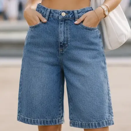 Jhorts Bermuda Jorts Jeans Feminina Sem Elastano Comprida