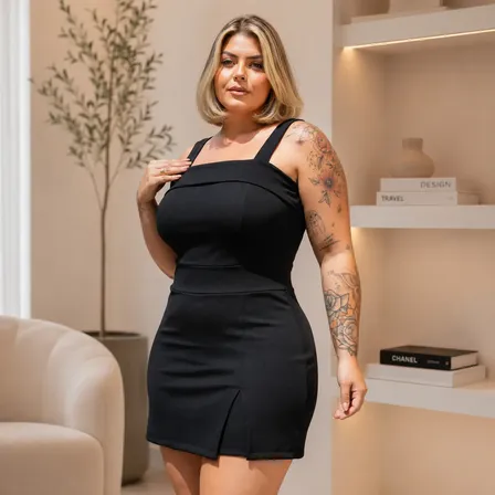 Macaquinho Plus Size Short Saia Cintura Alta Decote Quadrado