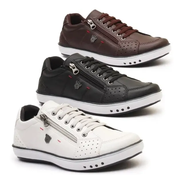 Combo 3 Sapatênis Macio Zíper Calce Facil Conforto Leve