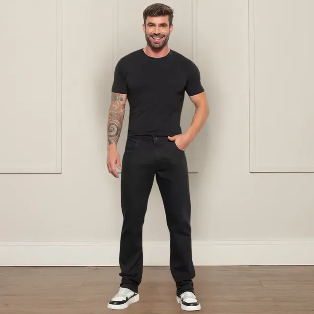 Calça Jeans Preta Masculina Tradicional Lycra 38 A 54