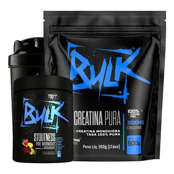 Creatina Pura 500g + Pré Treino 300g + Shaker 600ml