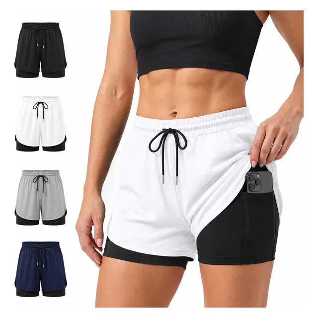 Short Fitness Feminino 2 Em 1 Bermuda Compressão Duplo Praia