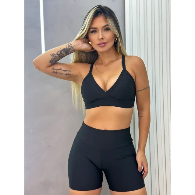 Conjunto Short E Top Academia Feminino Cós Alto Neutro