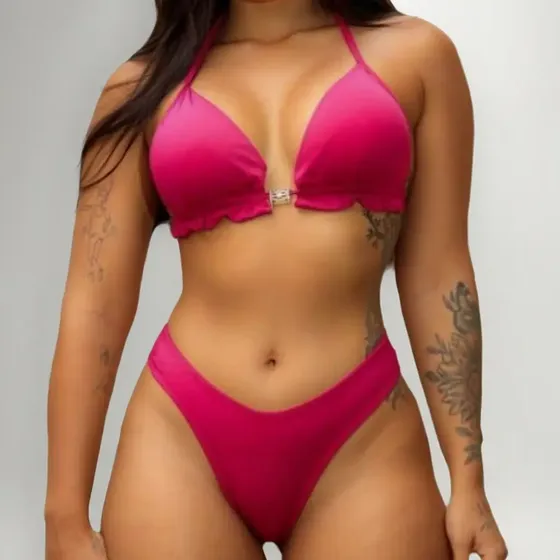 Biquini Feminino Simples Com Bojo E Elastano Moda Tendencia