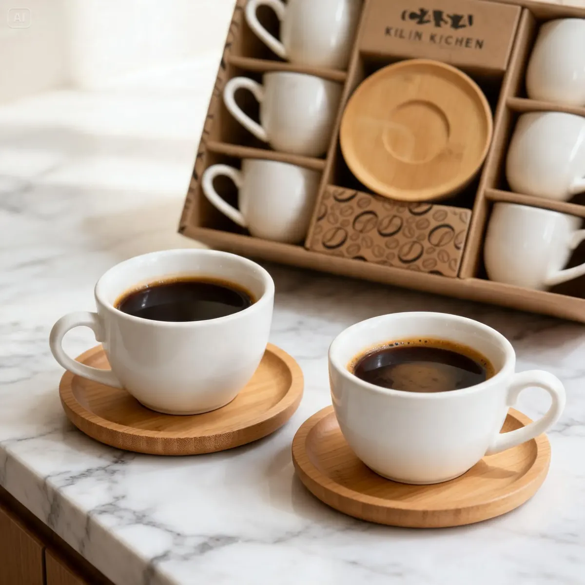 Jogo 6 Xícaras Café Porcelana Branca Pires Bambu Cantinho