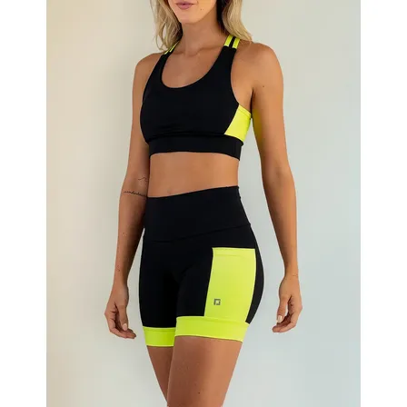 Conjunto Academia Zero Transparência Top E Shorts Com Bolsos