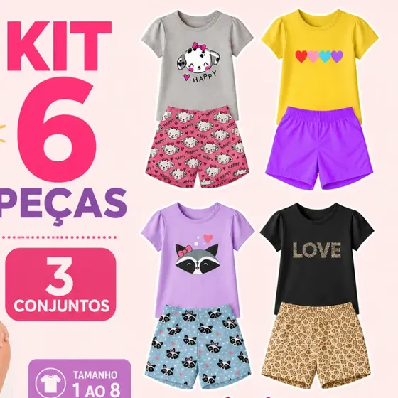 Conjunto Infantil Menina Verão Kit 6 Peças