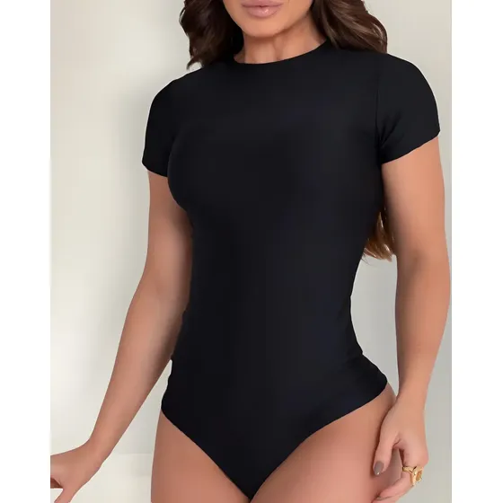 Body Feminino Básico Manga Curta Gola Careca Suplex Premium