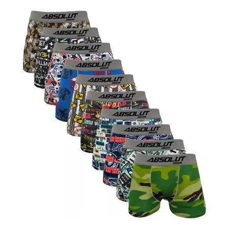 Cuecas Boxer Microfibra Box Absolut Masculinas - Kit 10