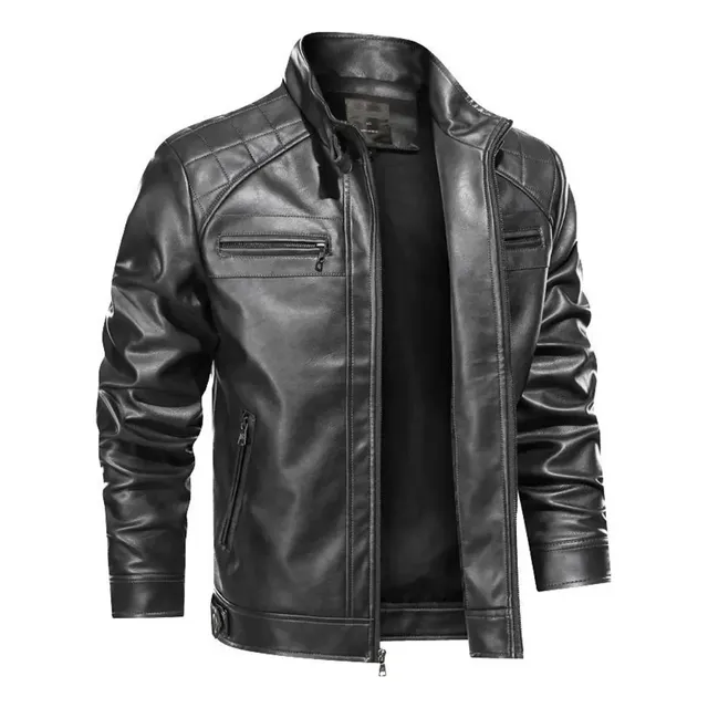 Jaqueta De Couro Masculina Slim Forrada Sem Capuz