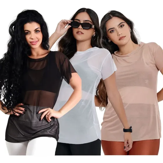 Kit 3 Blusas De Tule Academia Fitness 10736