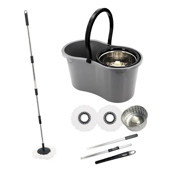 Mop Balde Giratório Inox 9l C/ 2 Refis Microfibra Limpeza