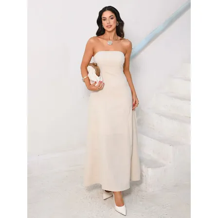 Vestido Longo Tomara Que Caia Em Linho Atemporal