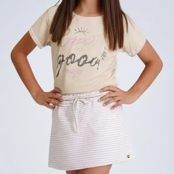 Conjunto Blusa Short Saia Juvenil Meninas Malha Sustentável