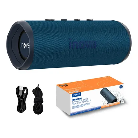 Caixa De Som Inova Bluetooth Portátil Tws Estéreo 6w Rms Ipx6 Para Festas Azul 5v