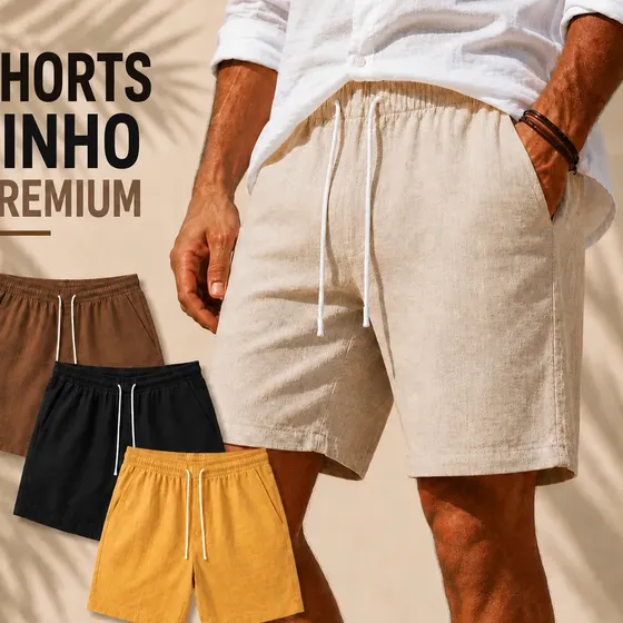 Shorts Linho Masculino Bermuda Mauricinho Praia Verão Casual
