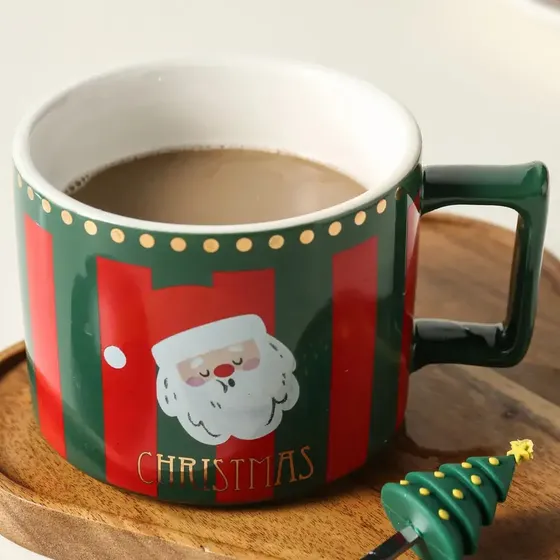 Linda Caneca De Presente De Natal Com Tampa, Colher, Xícara