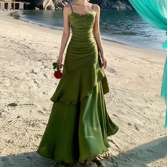Vestido De Noite Com Babados, Saia Longa Evasê, Vermelho, Co