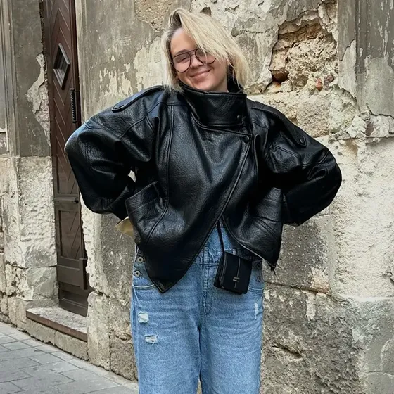 Jaquetas Pretas De Couro Sintético Para Mulheres, Agasalhos