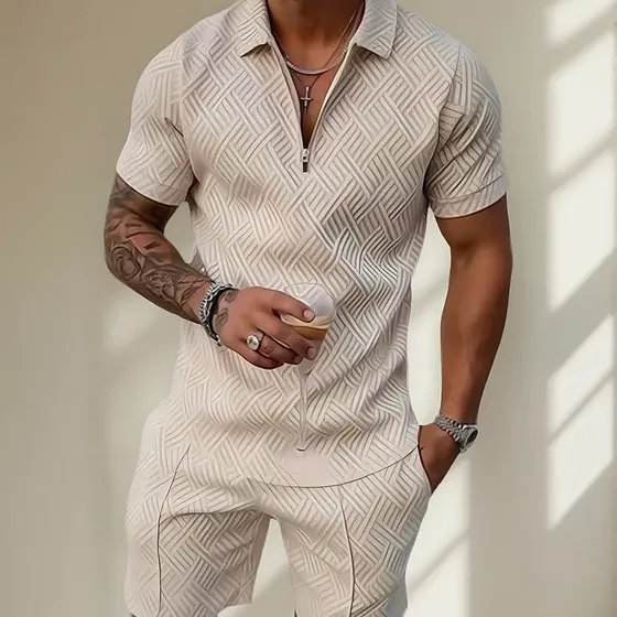 Conjunto De Camisa Polo Masculina Verão Lapela Manga Curta
