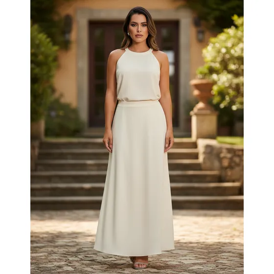 Saia Cetim Feminina Midi Longa Cintura Alta Elegante