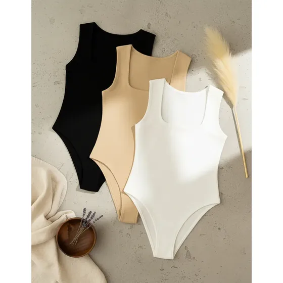 Kit 3 Body Plus Size Regata Decote Quadrado Conforto Estilo
