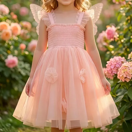 Vestido Infantil Menina Tule Luxo Estilo Festa Cor Rosa Flor