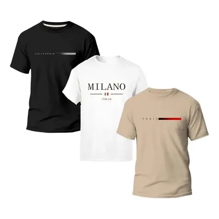 Kit 3 Camiseta Paris Milano Basica Masculina Algodão Premium